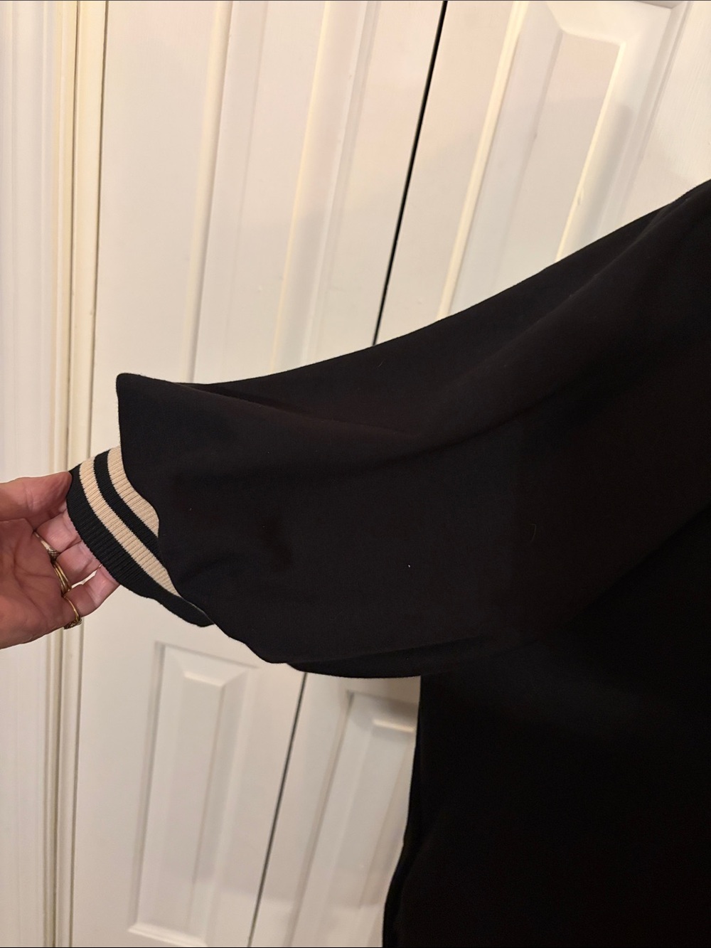 Black Half Zip Puff Sleeve Mini Dress with Contrast Collar and Cuffs - Picture 5 of 8